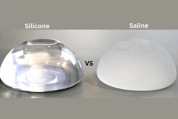 Silicone vs saline breast implants comparison showing shape and material differences