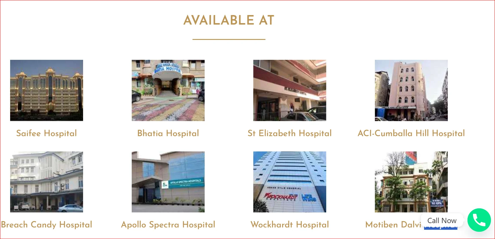 Collage of hospitals where services are available